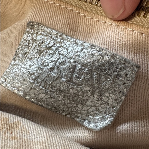 J.Crew Metallic Beacon Tote Bag Silver Brown Leather Studded Handle Large Size - Picture 8 of 14